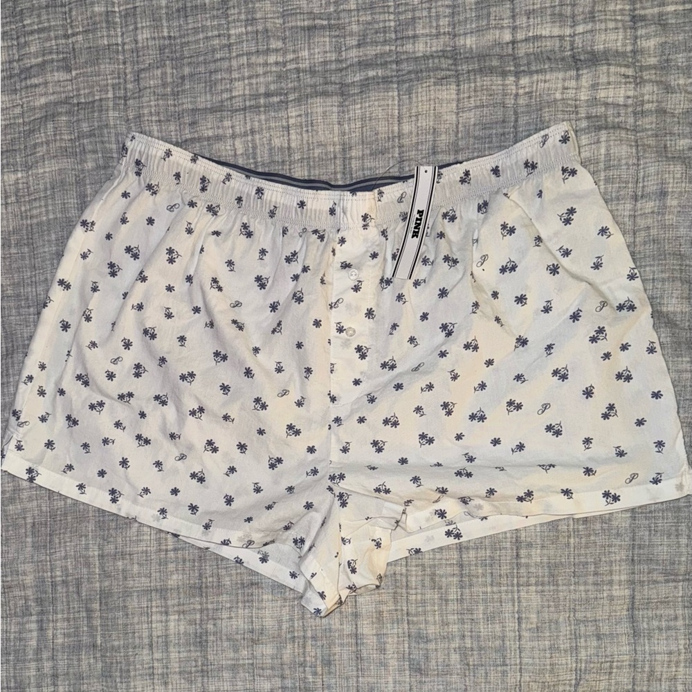 PINK Victoria's Secret White and Blue Floral PJ Shorts